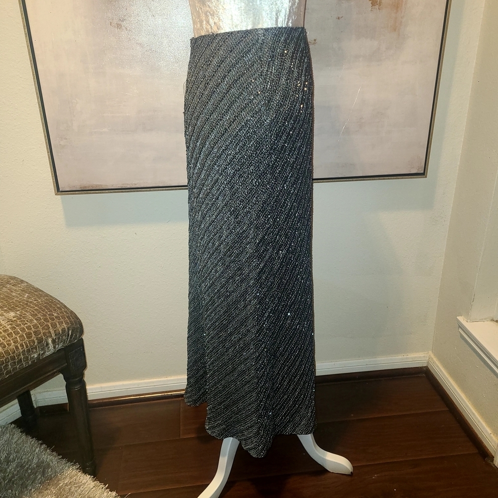 Carmen Marc Valvo Gray Rib Maxi Pencil Skirt - Picture 5 of 8